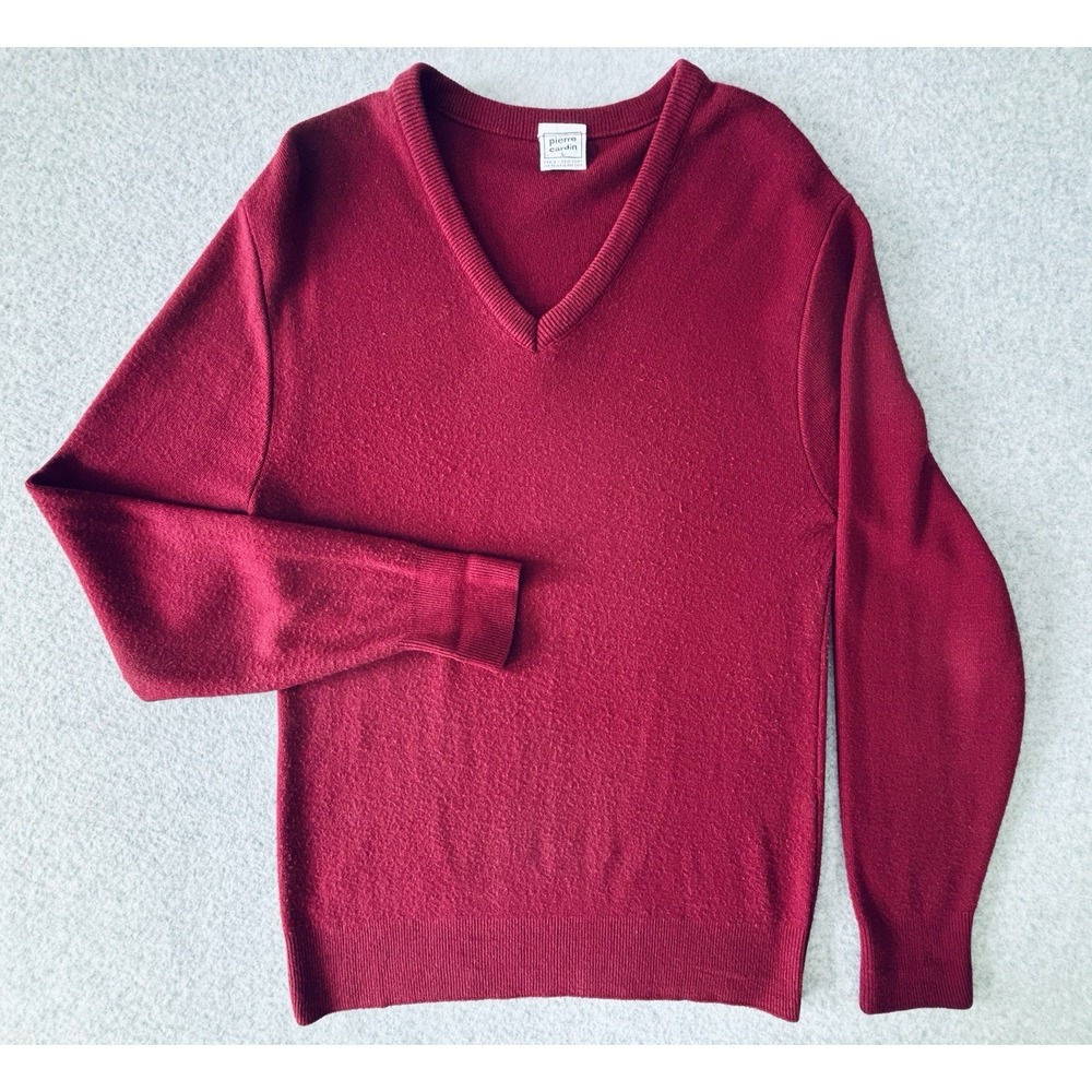 Pierre Cardin Vintage Long Sleeve Jumper Sweater - Maroon - Men's Large V‎ Neck